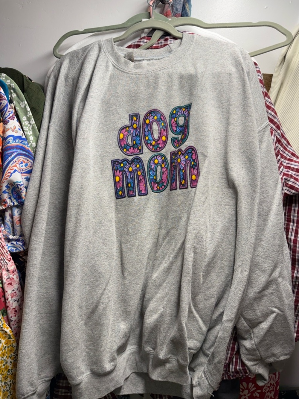 Gray "dog mom" Embroidered Sweatshirt